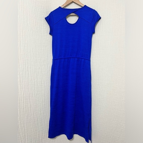 T By Talbots Royal Blue Cap Sleeve Scoop Neck Knit Maxi Dress Pockets Size S - Picture 3 of 7